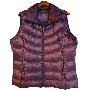 LIZ CLAIBORNE SPORT Down Puffer Vest Womens XL  Eggplant Snap Gorp Outdoor Zip
